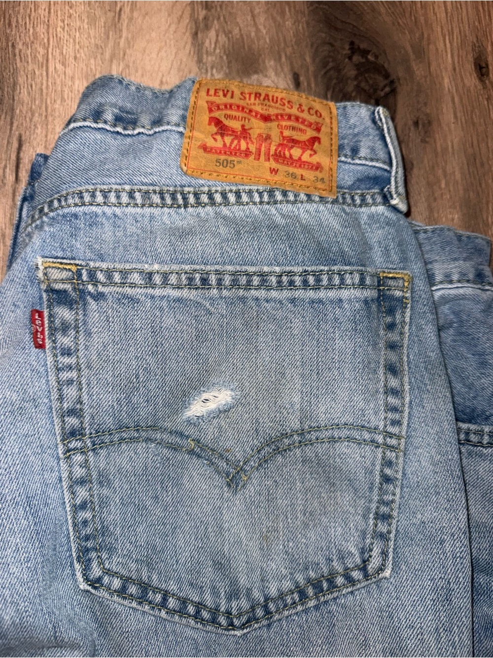 Levi's Light Blue 505 Relaxed Fit Jeans- Distressed 36x34